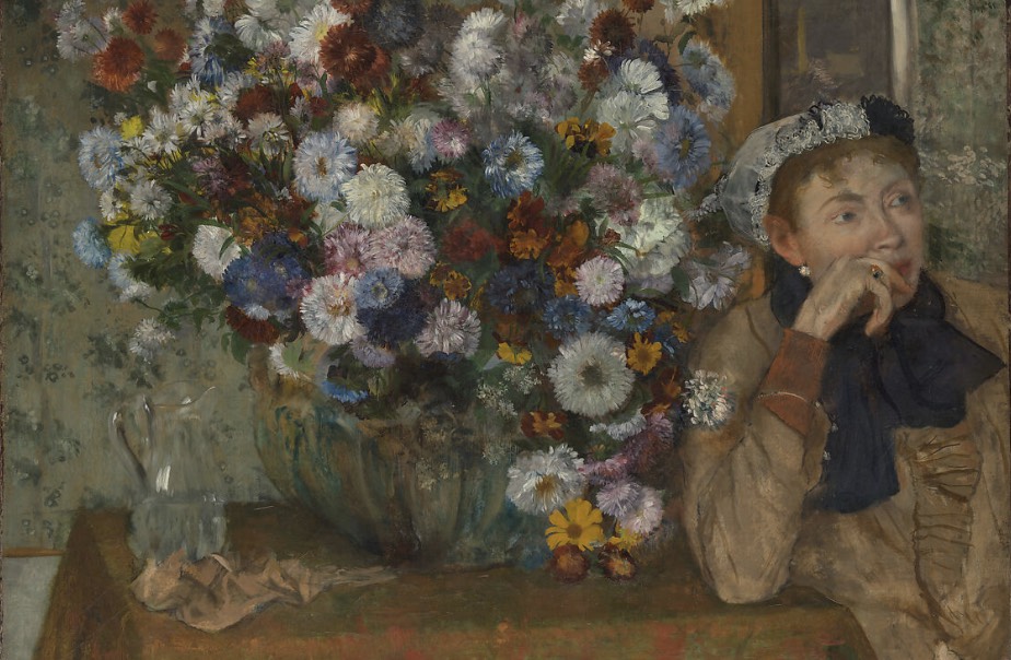 A Woman Seated beside a Vase of Flowers (Madame Paul Valpinçon?) by Edgar Degas, MET