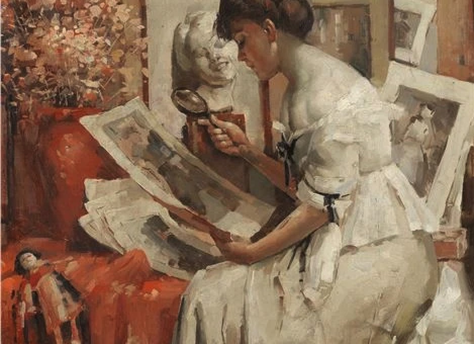 Examining the etchings by Dame Laura Knight
